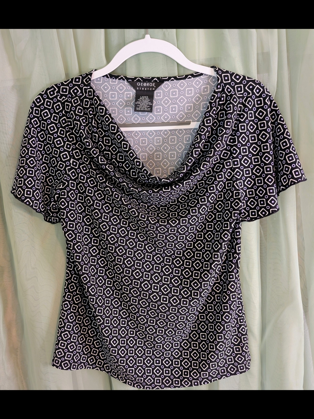 George Stretch Black & White Geometric Cowl Neck Top